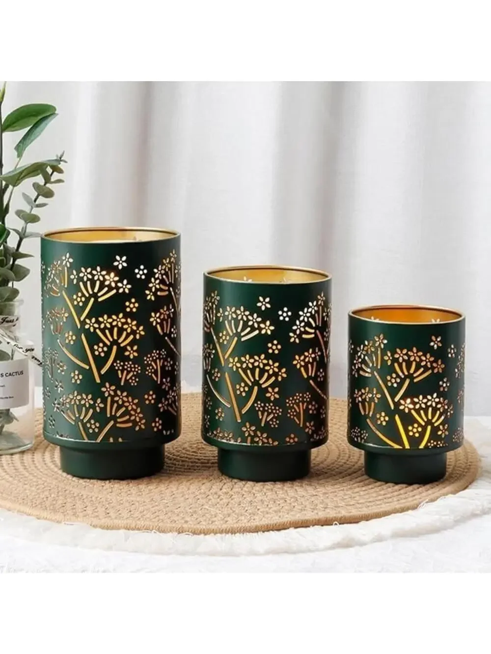 Illuminating Candle Holders 3pc Set Green Modern Farmhouse Candle Display Decor